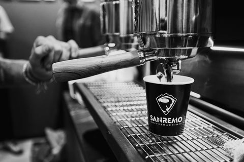 Commercial Sanremo espresso machine pulling a shot – wholesale coffee by Park Coffee