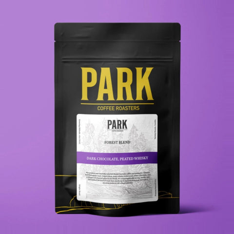 Forest Blend dark roast coffee in a 250g Park Coffee Roasters bag